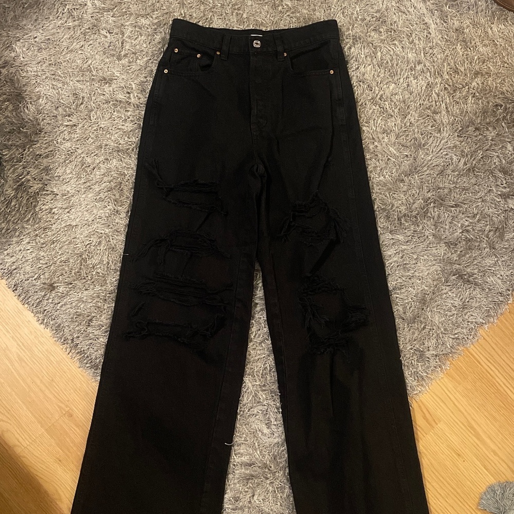 PacSun Black Goth Grunge Distressed High Rise Baggy Wide Leg Jeans - Picture 4 of 8